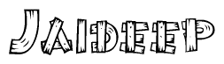The image contains the name Jaideep written in a decorative, stylized font with a hand-drawn appearance. The lines are made up of what appears to be planks of wood, which are nailed together