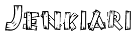 The clipart image shows the name Jenkiari stylized to look as if it has been constructed out of wooden planks or logs. Each letter is designed to resemble pieces of wood.