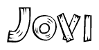The image contains the name Jovi written in a decorative, stylized font with a hand-drawn appearance. The lines are made up of what appears to be planks of wood, which are nailed together