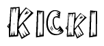 The clipart image shows the name Kicki stylized to look like it is constructed out of separate wooden planks or boards, with each letter having wood grain and plank-like details.