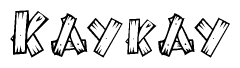 The clipart image shows the name Kaykay stylized to look as if it has been constructed out of wooden planks or logs. Each letter is designed to resemble pieces of wood.