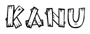 The image contains the name Kanu written in a decorative, stylized font with a hand-drawn appearance. The lines are made up of what appears to be planks of wood, which are nailed together