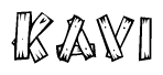 The image contains the name Kavi written in a decorative, stylized font with a hand-drawn appearance. The lines are made up of what appears to be planks of wood, which are nailed together