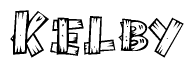The image contains the name Kelby written in a decorative, stylized font with a hand-drawn appearance. The lines are made up of what appears to be planks of wood, which are nailed together