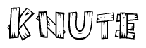 The clipart image shows the name Knute stylized to look as if it has been constructed out of wooden planks or logs. Each letter is designed to resemble pieces of wood.
