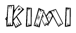 The clipart image shows the name Kimi stylized to look as if it has been constructed out of wooden planks or logs. Each letter is designed to resemble pieces of wood.