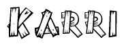 The clipart image shows the name Karri stylized to look as if it has been constructed out of wooden planks or logs. Each letter is designed to resemble pieces of wood.