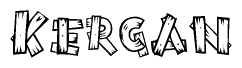 The clipart image shows the name Kergan stylized to look like it is constructed out of separate wooden planks or boards, with each letter having wood grain and plank-like details.