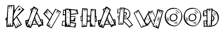 The clipart image shows the name Kayeharwood stylized to look like it is constructed out of separate wooden planks or boards, with each letter having wood grain and plank-like details.