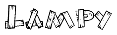 The clipart image shows the name Lampy stylized to look like it is constructed out of separate wooden planks or boards, with each letter having wood grain and plank-like details.