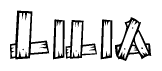 The clipart image shows the name Lilia stylized to look like it is constructed out of separate wooden planks or boards, with each letter having wood grain and plank-like details.