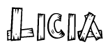 The image contains the name Licia written in a decorative, stylized font with a hand-drawn appearance. The lines are made up of what appears to be planks of wood, which are nailed together