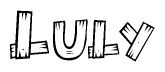 The clipart image shows the name Luly stylized to look as if it has been constructed out of wooden planks or logs. Each letter is designed to resemble pieces of wood.