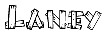 The clipart image shows the name Laney stylized to look as if it has been constructed out of wooden planks or logs. Each letter is designed to resemble pieces of wood.
