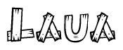The clipart image shows the name Laua stylized to look as if it has been constructed out of wooden planks or logs. Each letter is designed to resemble pieces of wood.