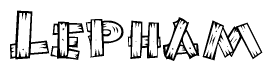 The clipart image shows the name Lepham stylized to look as if it has been constructed out of wooden planks or logs. Each letter is designed to resemble pieces of wood.