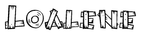 The image contains the name Loalene written in a decorative, stylized font with a hand-drawn appearance. The lines are made up of what appears to be planks of wood, which are nailed together