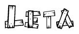 The image contains the name Leta written in a decorative, stylized font with a hand-drawn appearance. The lines are made up of what appears to be planks of wood, which are nailed together