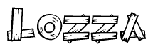 The clipart image shows the name Lozza stylized to look as if it has been constructed out of wooden planks or logs. Each letter is designed to resemble pieces of wood.