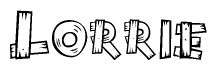 The clipart image shows the name Lorrie stylized to look as if it has been constructed out of wooden planks or logs. Each letter is designed to resemble pieces of wood.