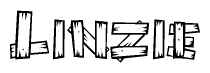 The clipart image shows the name Linzie stylized to look as if it has been constructed out of wooden planks or logs. Each letter is designed to resemble pieces of wood.