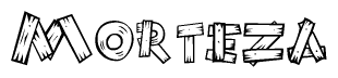 The image contains the name Morteza written in a decorative, stylized font with a hand-drawn appearance. The lines are made up of what appears to be planks of wood, which are nailed together