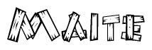 The clipart image shows the name Maite stylized to look as if it has been constructed out of wooden planks or logs. Each letter is designed to resemble pieces of wood.