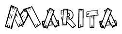 The image contains the name Marita written in a decorative, stylized font with a hand-drawn appearance. The lines are made up of what appears to be planks of wood, which are nailed together