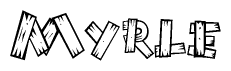 The clipart image shows the name Myrle stylized to look as if it has been constructed out of wooden planks or logs. Each letter is designed to resemble pieces of wood.