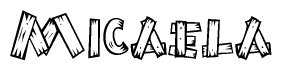 The clipart image shows the name Micaela stylized to look like it is constructed out of separate wooden planks or boards, with each letter having wood grain and plank-like details.