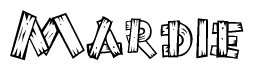 The image contains the name Mardie written in a decorative, stylized font with a hand-drawn appearance. The lines are made up of what appears to be planks of wood, which are nailed together