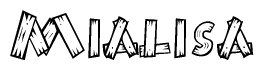 The clipart image shows the name Mialisa stylized to look as if it has been constructed out of wooden planks or logs. Each letter is designed to resemble pieces of wood.