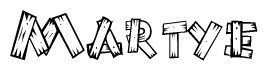 The image contains the name Martye written in a decorative, stylized font with a hand-drawn appearance. The lines are made up of what appears to be planks of wood, which are nailed together
