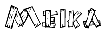 The clipart image shows the name Meika stylized to look like it is constructed out of separate wooden planks or boards, with each letter having wood grain and plank-like details.