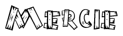 The clipart image shows the name Mercie stylized to look like it is constructed out of separate wooden planks or boards, with each letter having wood grain and plank-like details.