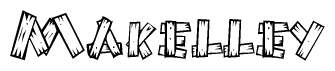 The clipart image shows the name Makelley stylized to look like it is constructed out of separate wooden planks or boards, with each letter having wood grain and plank-like details.