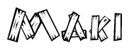 The clipart image shows the name Maki stylized to look like it is constructed out of separate wooden planks or boards, with each letter having wood grain and plank-like details.