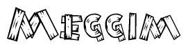 The clipart image shows the name Meggim stylized to look like it is constructed out of separate wooden planks or boards, with each letter having wood grain and plank-like details.