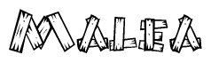 The clipart image shows the name Malea stylized to look like it is constructed out of separate wooden planks or boards, with each letter having wood grain and plank-like details.