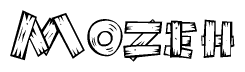 The clipart image shows the name Mozeh stylized to look as if it has been constructed out of wooden planks or logs. Each letter is designed to resemble pieces of wood.
