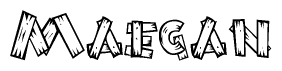 The clipart image shows the name Maegan stylized to look like it is constructed out of separate wooden planks or boards, with each letter having wood grain and plank-like details.