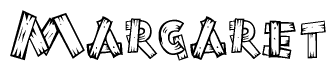 The clipart image shows the name Margaret stylized to look like it is constructed out of separate wooden planks or boards, with each letter having wood grain and plank-like details.