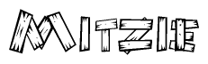 The clipart image shows the name Mitzie stylized to look as if it has been constructed out of wooden planks or logs. Each letter is designed to resemble pieces of wood.