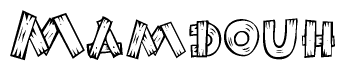 The clipart image shows the name Mamdouh stylized to look as if it has been constructed out of wooden planks or logs. Each letter is designed to resemble pieces of wood.