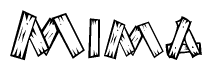 The clipart image shows the name Mima stylized to look as if it has been constructed out of wooden planks or logs. Each letter is designed to resemble pieces of wood.