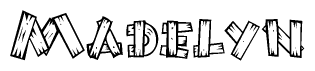 The clipart image shows the name Madelyn stylized to look like it is constructed out of separate wooden planks or boards, with each letter having wood grain and plank-like details.
