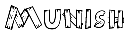 The clipart image shows the name Munish stylized to look as if it has been constructed out of wooden planks or logs. Each letter is designed to resemble pieces of wood.