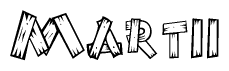The clipart image shows the name Martii stylized to look as if it has been constructed out of wooden planks or logs. Each letter is designed to resemble pieces of wood.