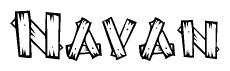 The image contains the name Navan written in a decorative, stylized font with a hand-drawn appearance. The lines are made up of what appears to be planks of wood, which are nailed together