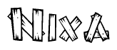 The clipart image shows the name Nixa stylized to look like it is constructed out of separate wooden planks or boards, with each letter having wood grain and plank-like details.